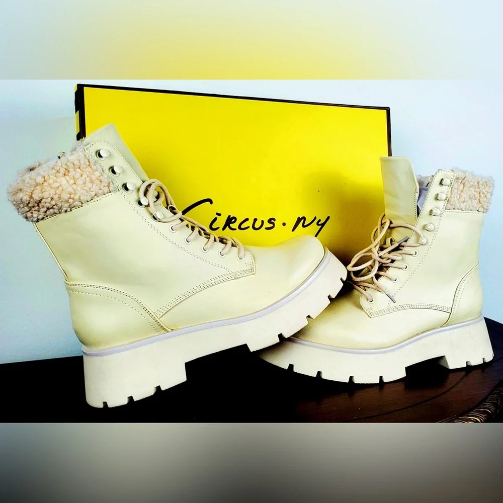Circus by Sam Edelman Off-White Larsa Ivory Combat Lace-Up Boots New w Box - Picture 2 of 15